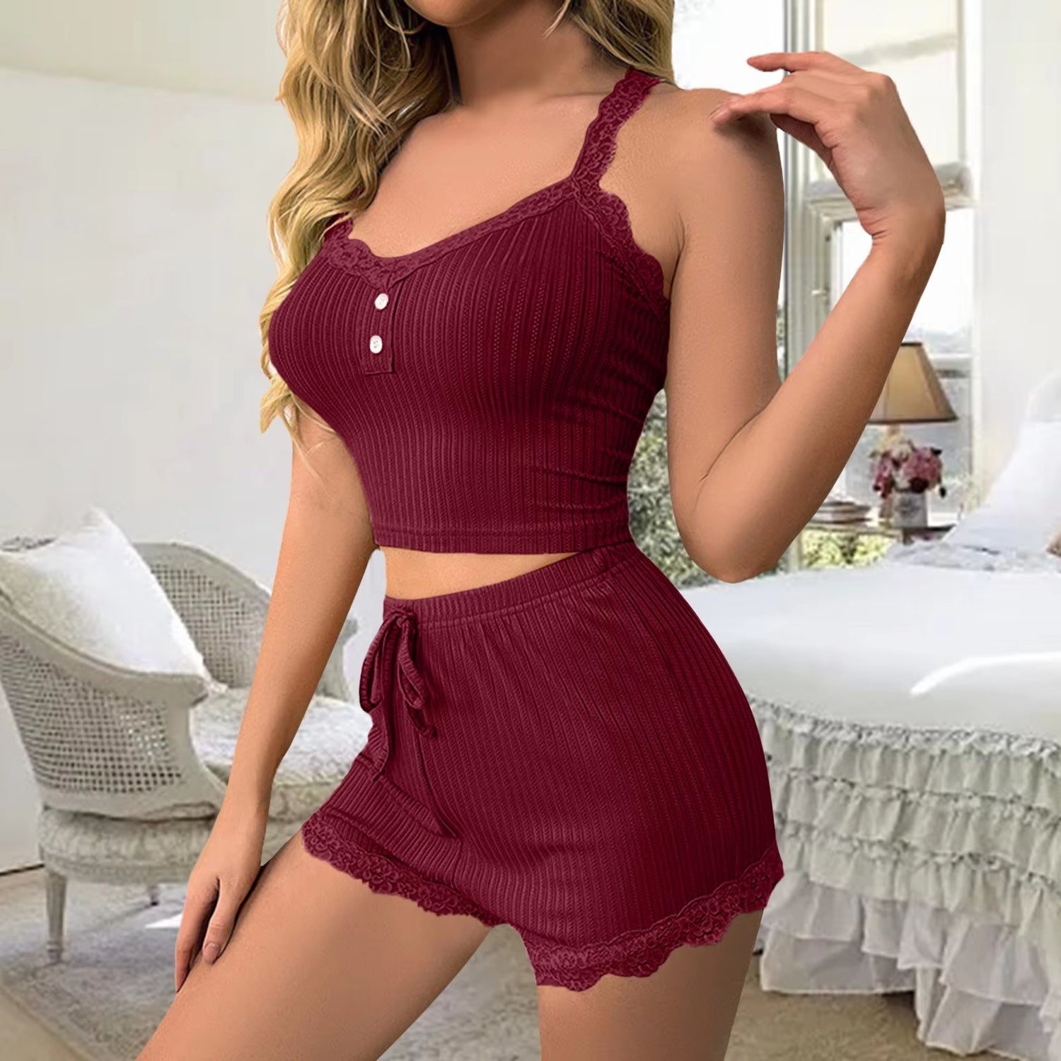 Pajamas Set for Womens Lace Suspenders Shorts Home Wear Sweet Girl plus Size Sleeveless Pajamas for Women Tank Top Suits Pyjamas