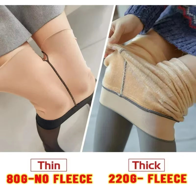 Women Fleece Stockings Sexy Translucent Elastic Thermal Tights Woman Winter Warm Slim Pantyhose plus Tight Leggings Streetwear